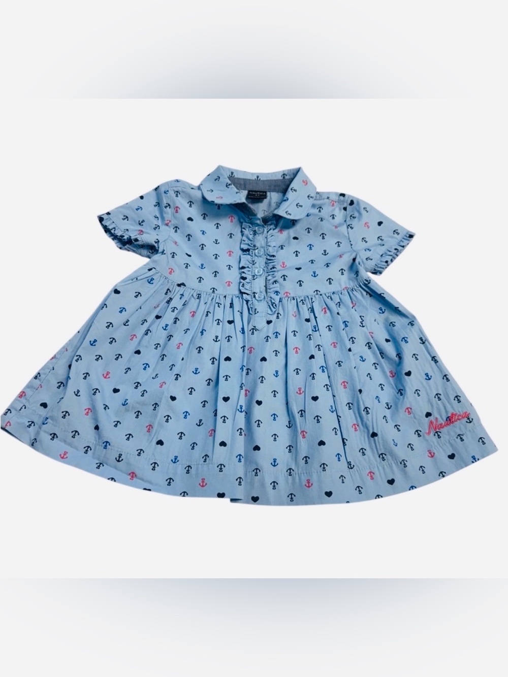 Nautica Blue Anchors & Hearts Ruffle Dress Size 3T